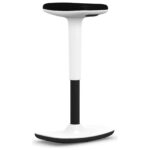 A black and white motion stool with a curved rocker-shaped base
