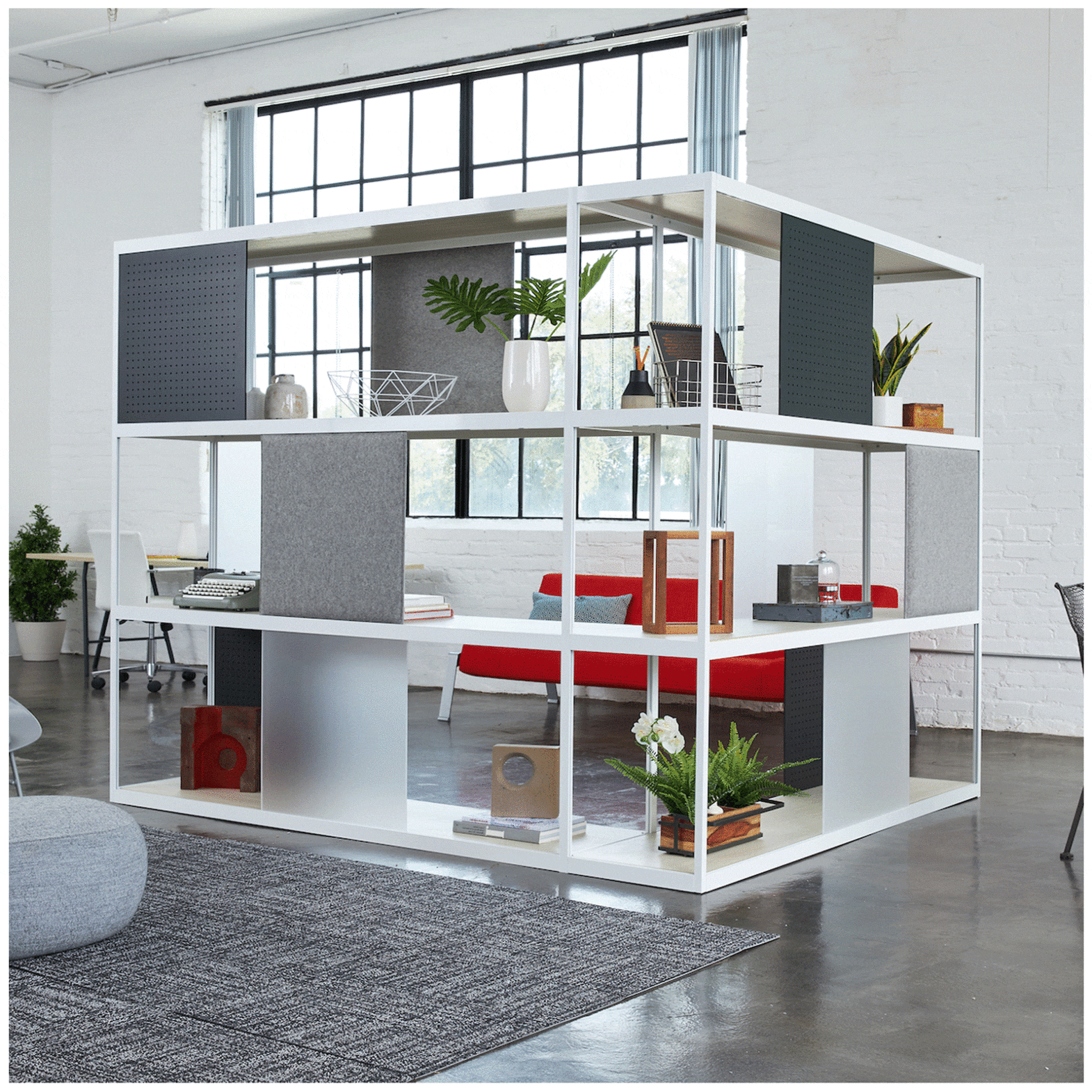 Loftwall Shift Shelving Room Dividers are customizable